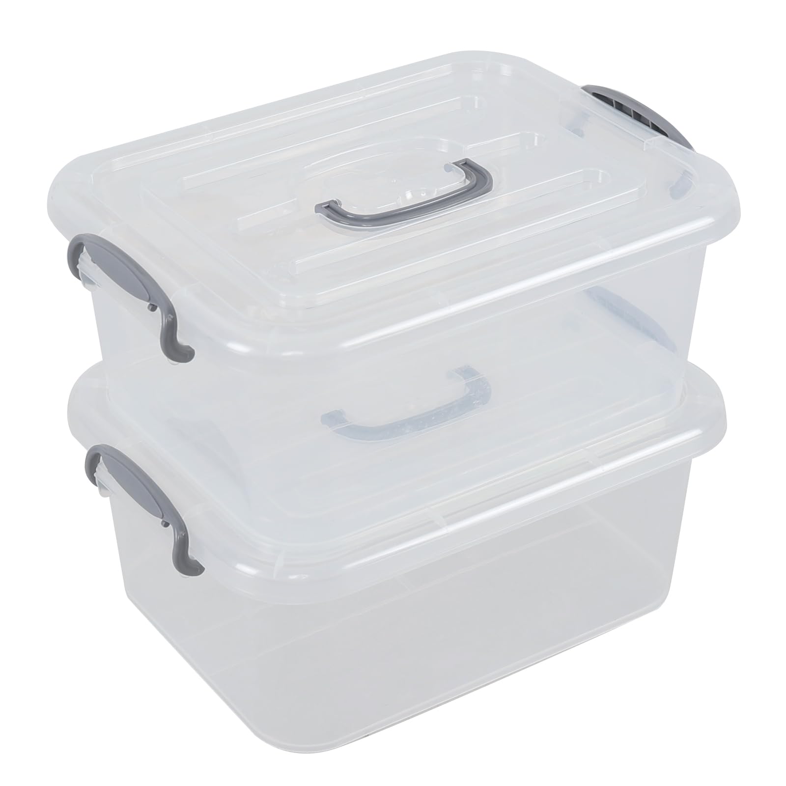 Contenedor de almacenamiento de plástico transparente de 8 cuartos con tapa, paquete de 2 cajas de almacenamiento apilables con asa