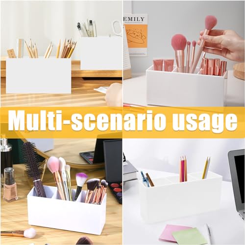 Image of Cerpourt White Makeup Brush Organizer,Acrylic Cosmetic Brushes Storage Holder with 3 Slots,Pencil Pen Holder for Desk,Desk Organizer and Accessories for Vanity
