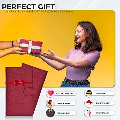 Checkbook Leather Cover For Woman | Pink | 5 Card Slots | 1 ID Slot | 1 Pen Holder | RFID Blocked | Travel Friendly | Slim