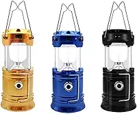 Lampião LED Lanterna Carregável Com Luz Solar Camping Luminária Dupla Iluminação Acampamento Trilhas Multiuso Carregador USB Portátil LINHA PREMIUM-THREE BROTHERS (Lampeão Preto)