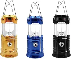 Lampião LED Lanterna Carregável Com Luz Solar Camping Luminária Dupla Iluminação Acampamento Trilhas Multiuso Carregador USB Portátil LINHA PREMIUM-THREE BROTHERS (Lampeão Azul)