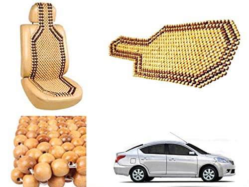 Image of Car Bead Seat Wooden Beads Cushion Cover Pad for Nissan Sunny, Acupressure Sitting Seat Cover | Cream Color - Pack of 1