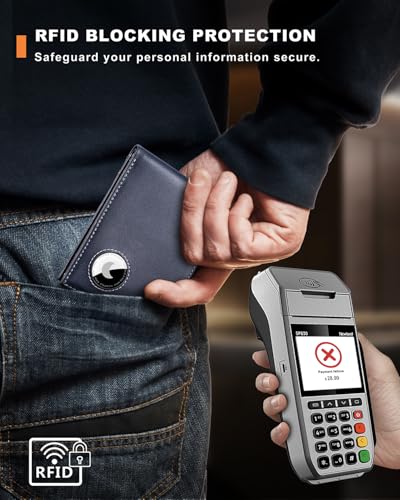 Men's Wallet with Airtag Holder, Bifold Full-Grain Leather Wallet for Apple Air Tag, Slim Wallet for Men with RFID Blocking, 11 Card Slots4