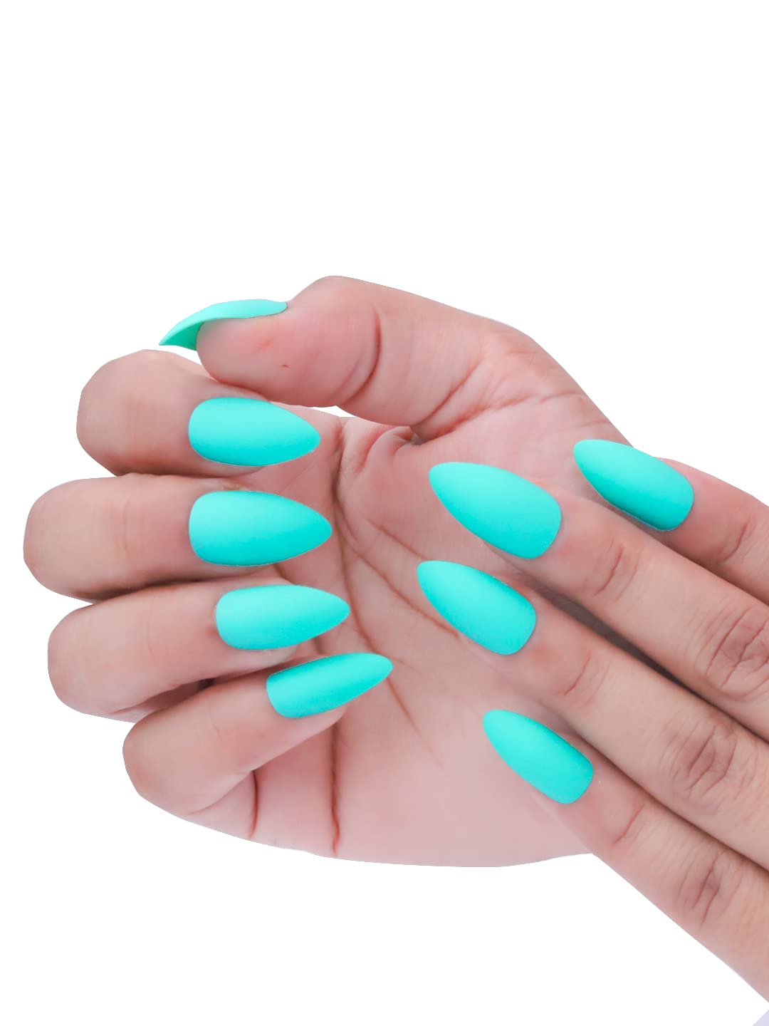 Secret Lives® acrylic press on nails designer artificial nails extension greenish blue design 24 pieces set with kit-image-4