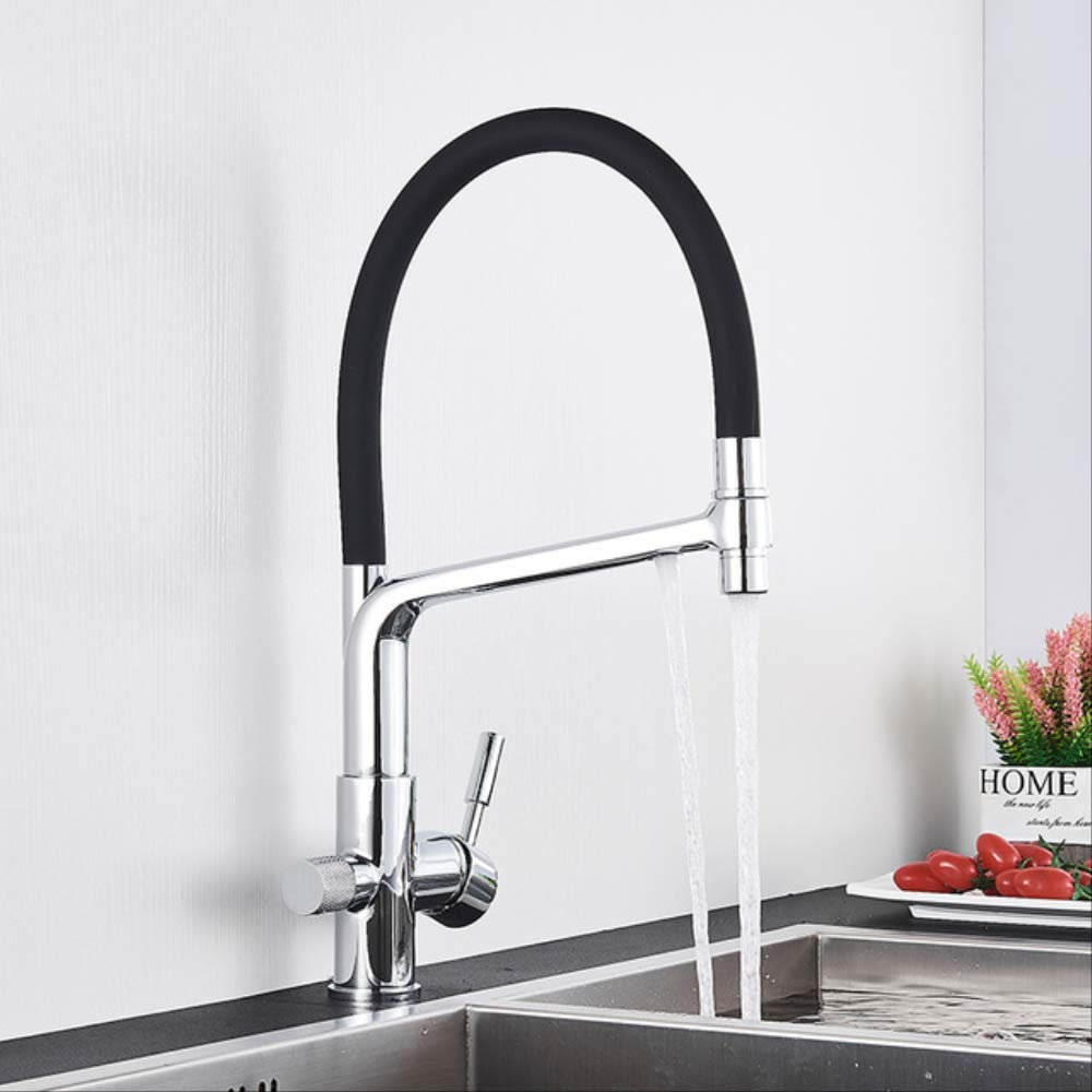 Kitchen Water Filter Faucet faucets Dual Spout Mixer 360 Degree Rotation Purification Feature Taps Chrome