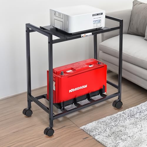 WINSTAR 2-Tier UPS Stand for Home and Office | Metal Inverter Trolley with Wheels | Battery Stand for Inverter with Shelf | Black, 2 Shelf (Single... - Image 3
