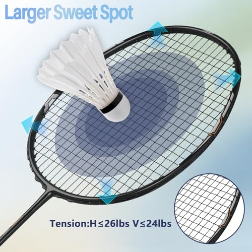 Image of Badminton Rackets Set, Professional Badminton Racquets Lightweight (4U), 4-Pack /2-Pack Carbon Fiber, 3 Feather Shuttlecocks, with Protect Case & Overgrip, for Beginners, Advanced Players