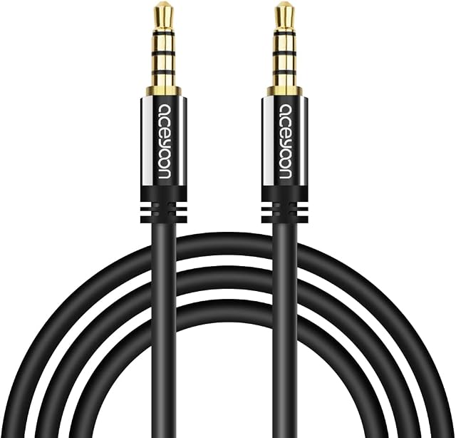 aceyoon Aux Cable 3.5mm, Audio Cable 3M Male to Male Auxiliary Cable with Microphone 3 Ring Aux Cord Plug Metal Aux Lead For Car Compatible for Samsung LG/iPhones/MP3/Gaming Headphone/iPads/MP3