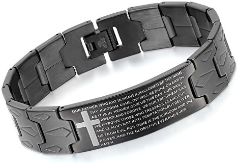 OIDEA Bracciale Braccialetto per Uomo Braccialetto Catena in Acciaio Inox Croce Bibbia(Inglese),Colore a Scelta