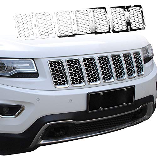 Image of CheroCar Front Grill Inserts Trim Honeycomb Mesh Grille Cover Kit for Jeep Grand Cherokee 2014-2016 7-Slot Grille Exterior Decoration Accessories