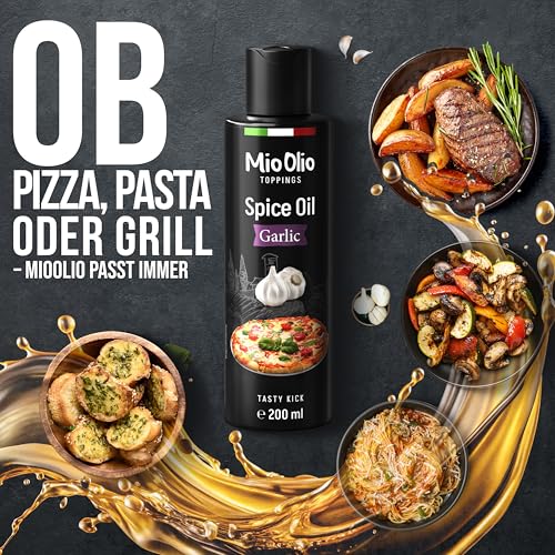 MioOlio Knoblauchöl 200 ml – aromatisiertes Öl mit intensivem Knoblauch-Aroma – ideal zum Kochen, Braten, Grillen & Verfeinern – praktischer Dosierer – für Pasta, Pizza, Fleisch, Gemüse & Salat