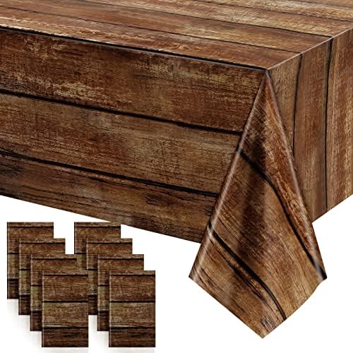 3 Pieces Wood Grain Tablecloths Rustic Plastic Table Covers