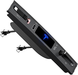 New Upgraded Docking Station with 2 Retractable Charging Cables, Support 27W PD Fast Charging, Car USB Hub Charger Multi Port for 2021 2022 2023 Tesla Model 3/Y, LED Lighting (PD+PD)
