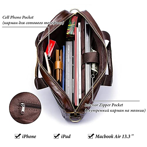 Mens Business Bag Leather Shoulder Messenger Bag, Leather Cowhide Multifunctional Handbag Briefcase, Laptop Bag3