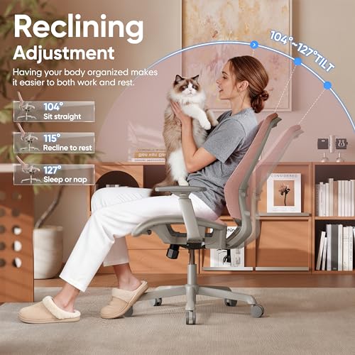 Image of ELABEST Mesh Office Chair,Ergonomic Computer Desk Chair,Sturdy Task Chair- Adjustable Lumbar Support & Armrests,Tilt Function,Comfort Wide Seat,Swivel Home Office Chair (Pink)