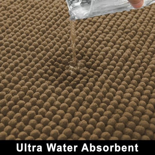 Image of LUXEHOME International Bath Mats for Bathroom Anti Slip Microfiber Chenille Super Absorbent Quick Dry Water Soak Floor Mat for Home Kitchen Door (45x75cm 60x120cm Chocolate) Pack of 2