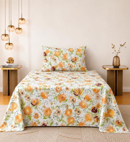 Image of Amazon Brand - Umi Single Cotton Bedsheet 60x90 Inches with 1 Pillow Cover | Soft 160 TC Pure Cotton | Beautiful Elegant Design Single Bed Sheet