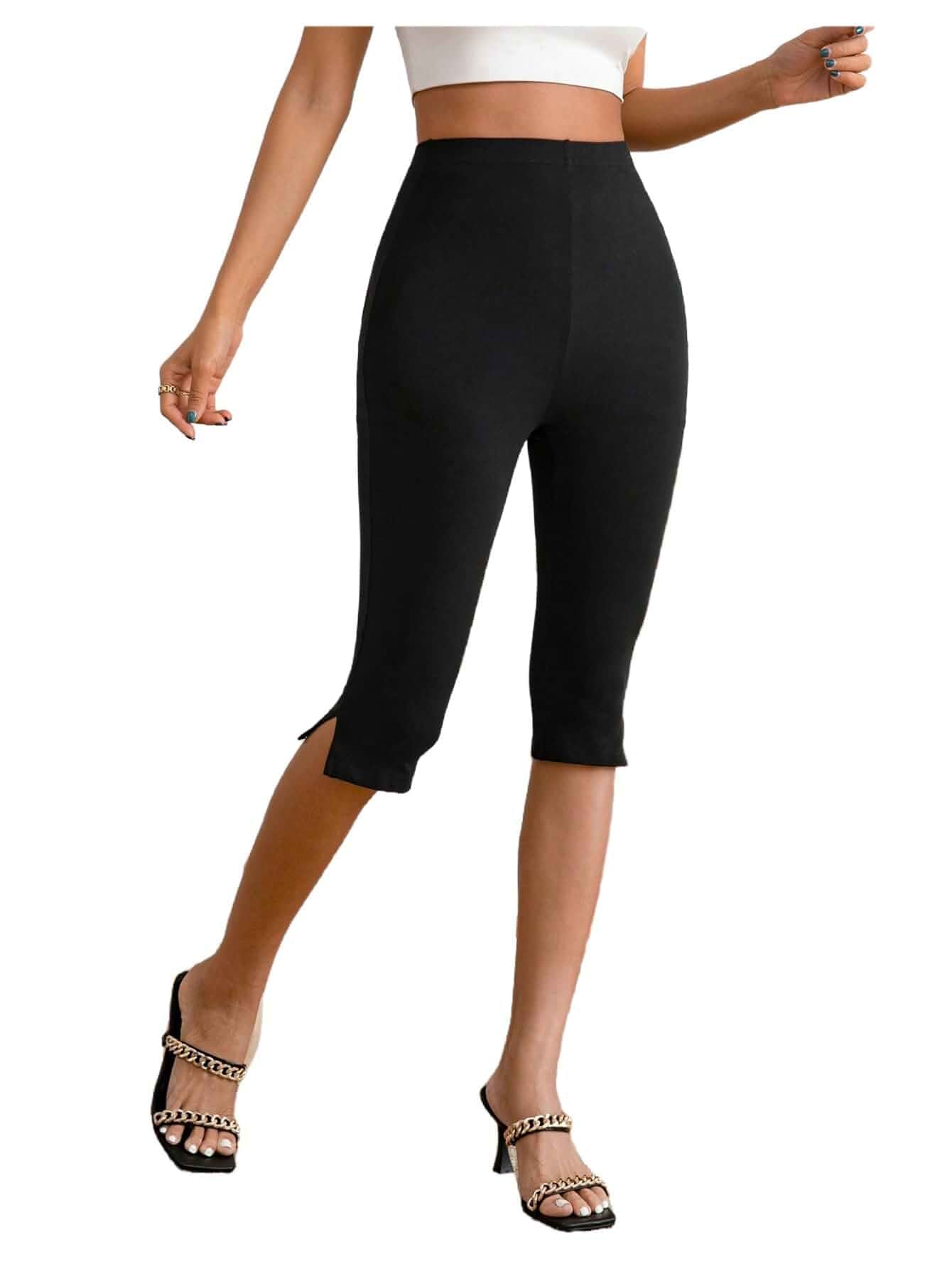 MakeMeChic Women's Capri Pants High Waisted Skinny Straight Leg Leggings Fall, Cropped Dress Pants, Yoga, Workout Leggings, Knee Length, Going Out Bottoms