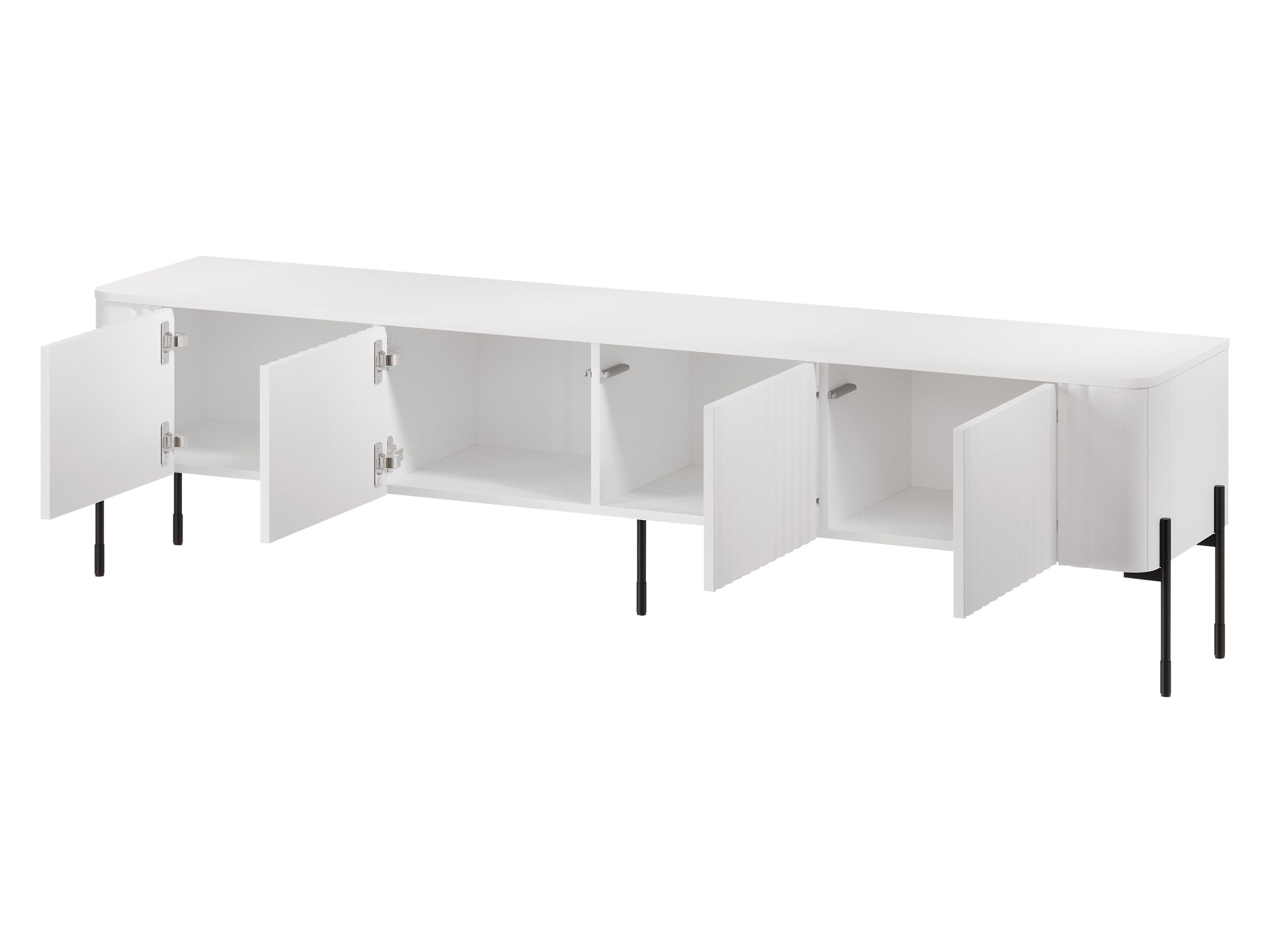 Mirjan24 Lowboard Veralli 190 mit 4 Schrankfächern, grifflose Öffnung, Schwarze Metallfüße, Fernsehschrank, TV-Schrank, TV-Unterschrank (Cashmere)