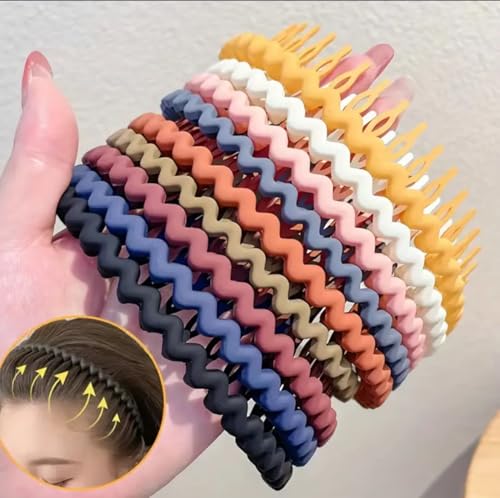 Image of Multi-Color Zigzag Hair Band Set, 12 cm Length, Plastic Hair Accessories for Women, 8 Colors