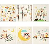 Patelai Set of 6 Owls Swedish Kitchen Dishcloths High Absorbent and Quick Drying Cleaning Cloth No Odor Reusable Cleaning Wipes for Kitchen, Hand, Counter
