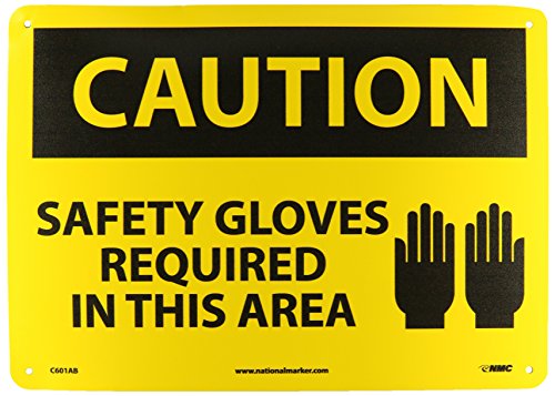 Panneau de sécurité gants obligatoires NMC C601AB en aluminium jaune et noir 35 x 25 cm