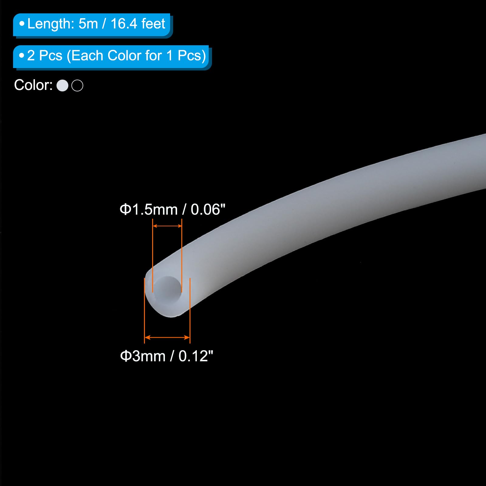 PATIKIL Rubber Cord Tube, 16ft Silicone Hollow Tubing 1/8" OD 1/16" ID for DIY Craft Beading Necklaces Bracelet Light Pink/Black - Image 2