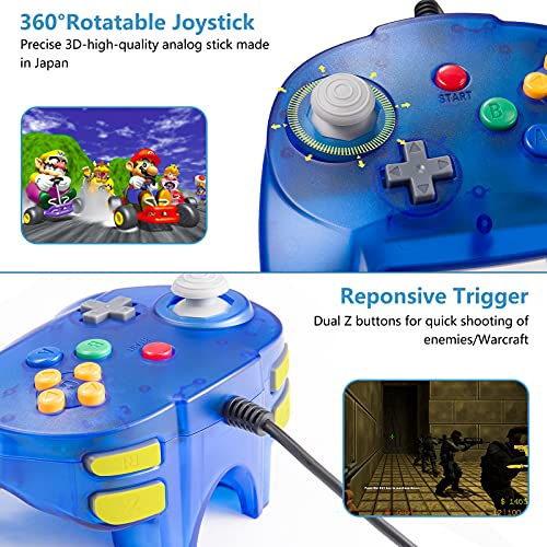 2 Pack Mini N64 Usb Controller, Retro N64 Wired 64-Bit Remote Upgraded Game Joystick Controller For Windows Pc/Mac Raspberry Pi 3 (Ice Blue&Green) #TOP4