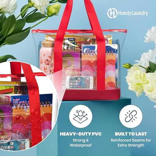 Image of Handy Laundry Clear Tote Bag - Zipper Closure, Long Shoulder Strap, Fabric Trimming.
