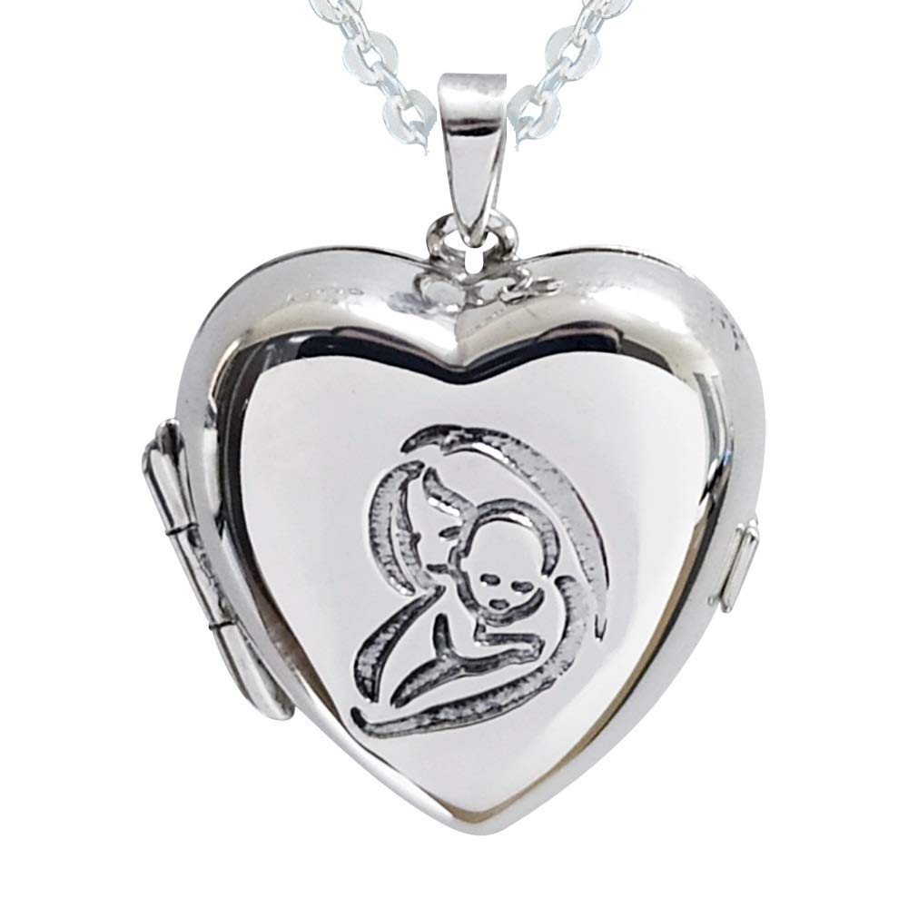 SicuoreHeart-Shaped Locket Pendant - Engraved in Relief - Made in 925 Sterling Silver - Simple and Classic Design - 45cm Chain with Loop Clasp - Includes Case