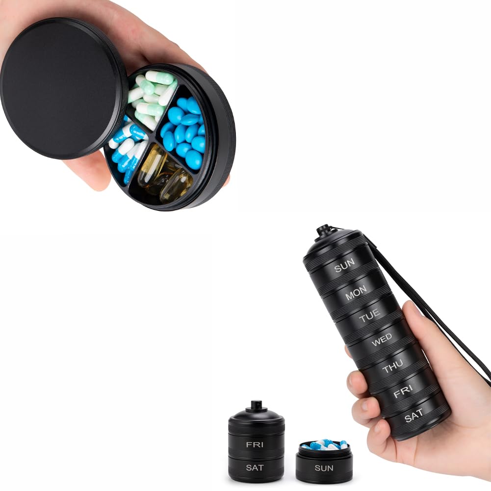 Weekly Pill Organizer Metal Pill Box 4 Compartments