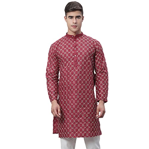 Image of SOJANYA Men's Silk Intricate Multi-Thread Embroidered Long Kurta | Ethnic Wear for Festive & Wedding
