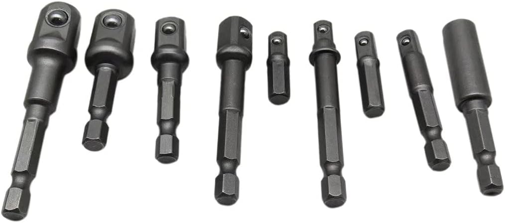 9-Pieces Hex Shank Socket Adaptor with Magnetic Bit Holder Socket Adapter Set Hex Shank Electric Impact Driver Drill