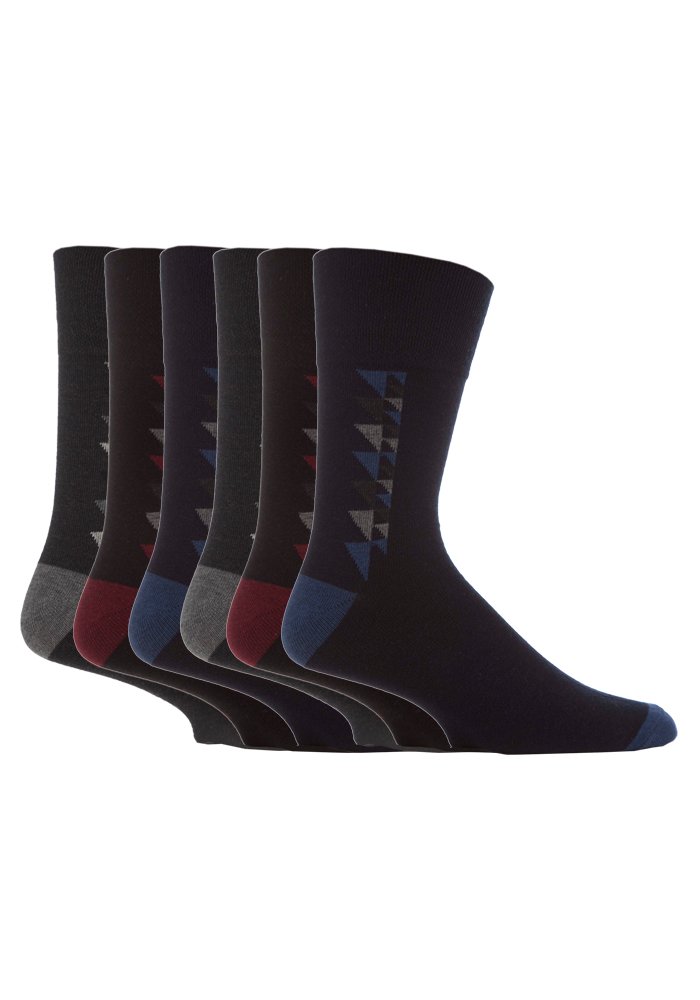 Gentle Grip Men's Black 6 Pairs No Elastic Socks 6-11 Uk, 39-45 Eur Asst Triangles Mgg34