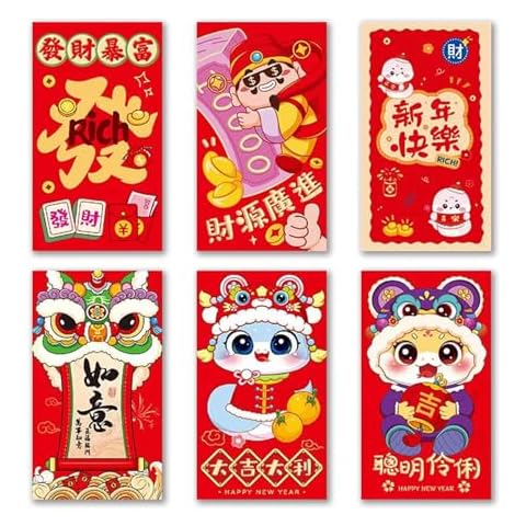 66Pcs Chinese New Year Red Envelopes, Chinese Red Money Envelopes for Cash, Chinese New Year of Snake Hong Bao Lucky Money Envelopes for Spring Festival Birthday Wedding Party, 3.5 x 6.5 Inch Cover
