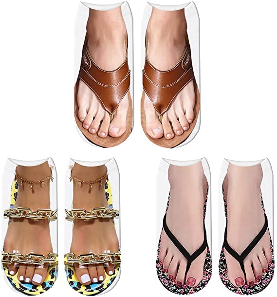 Ryshman 3D Manicure Print Socks Funny Flip Flop Socks 3D Pattern Socks Sandal Socks Low Cut Ankle Silly Socks- A Gag Gift