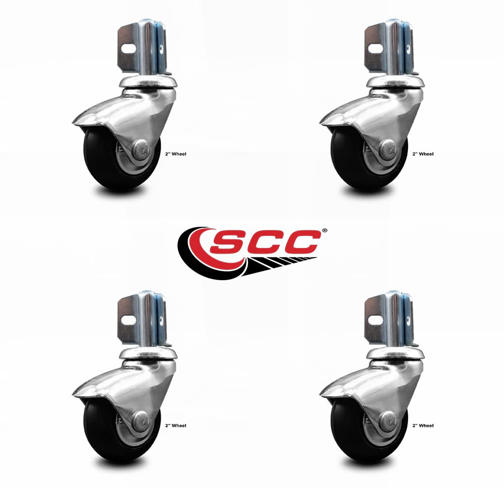 2 Inch Swivel Caster Wheels for Furniture - Bright Chrome Hooded Neoprene Rubber Wheel with Corner Mount Bracket - 300 lbs. Total Capacity - Set of 4 - Service Caster Brand