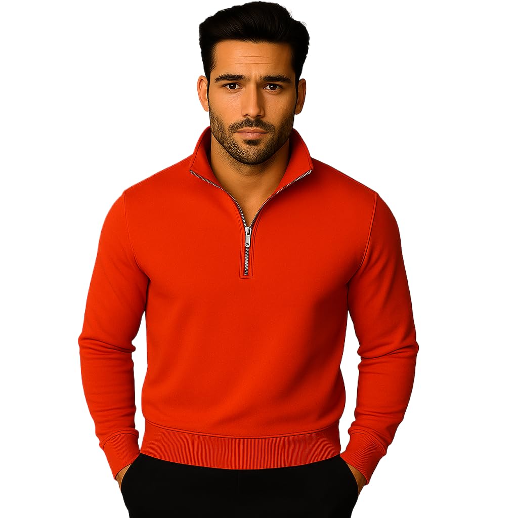Men’s Fleece Half-Zip High Neck Sweatshirt | Warm & Stylish Winter Wear -M4380-picture-31