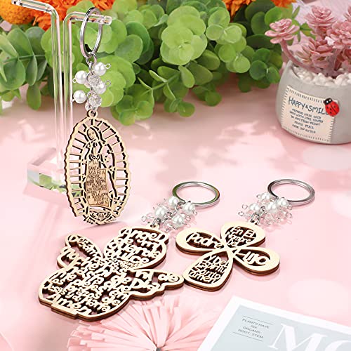 Hicarer 30 Pcs Baptism Key Ring Bautizo Recuerdos De Bautizo Para Cross Wooden Keychain With Organza Gift Bags Baptism Favor thumb #3