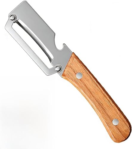 Pelador de verduras multifuncional, hoja de acero inoxidable con mango de madera para frutas y verduras (1 unidad)