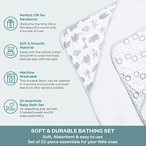 Image of Spasilk Bath Hooded Towels & Baby Washcloths Set, Baby Bath Essentials for Everyday Use, 23-Piece Gift Set, Gray Lion (Pack of 12)