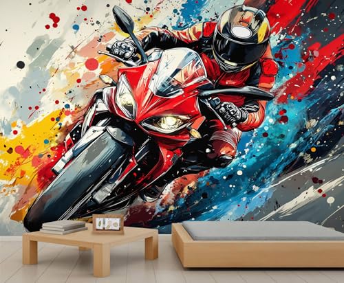 Papier peint de moto, sports extrêmes, papier peint de club de moto pour salon, chambre à coucher, arrière-plan TV, décoration de bureau – 150 x 100 cm