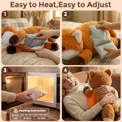 Image of Mewaii Weighted Stuffed Animals for Adults & Kids, 2-5 lbs - 23 inch Heatable Coolable Fox Plush, Microwavable Adjustable Removable Inner Pad, Realistic Hug Comfort Gift (Red)