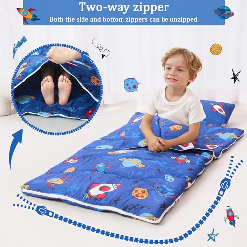Image of Toddler Nap Mat for Preschool 50''x30'' Sleeping Mat with Removable Pillow and Minky Blanket for Kids Ages 3-7 Roll Up Soft Sleeping Bag for Boys Girls Kindergarten Daycare Sleepover