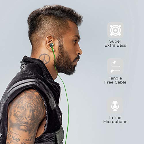 Image of Boat Bassheads 225 Wired in Ear Earphone with Mic (Forest Green Indi)