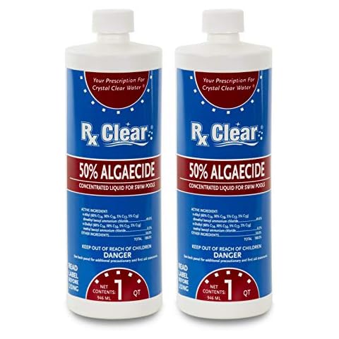 Rx Clear Algaecide 50 Plus | 50 Percent Concentrated Liquid Algaecide for Above or In-Ground Swimming Pools | Safe Formula | Keeps Algae in Suspension | One Quart Bottles | 2 Pack Cover