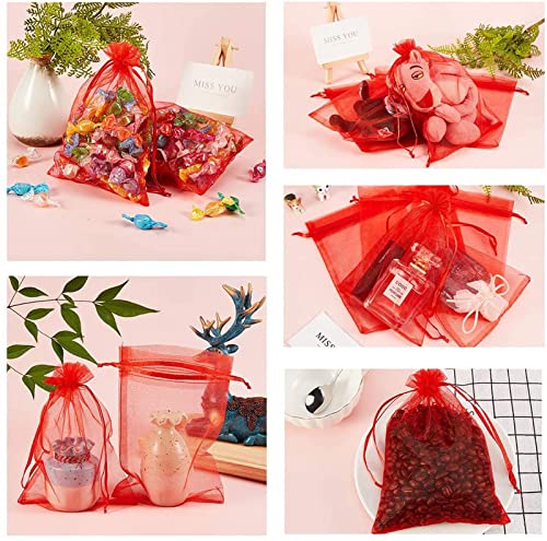 Image of Dealglad 50pcs Drawstring Organza Jewelry Candy Pouch Christmas Wedding Party Favor Gift Bags (4x6 inch, Red)