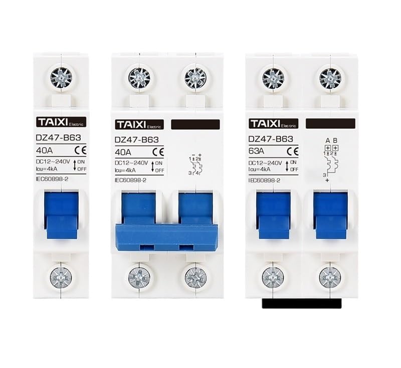 Magnetotermico DZ47B Interruttore automatico in miniatura DC 12V 24V 36V 48V DC MCB Batteria Auto Protector 6A-150A Interruttore aria Montaggio su guida Din Interruttore Magnetotermico(1P-1P Dual Powe