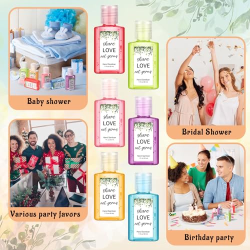 Frienda 24 Packs Mini Hand Sanitizer Bulk Travel Size Share Love Not Germs Bridal Shower 1oz Scented Hand Sanitizer Thank You Gifts for Guest Baby Shower Wedding Party Favor(Colorful,Greenery)