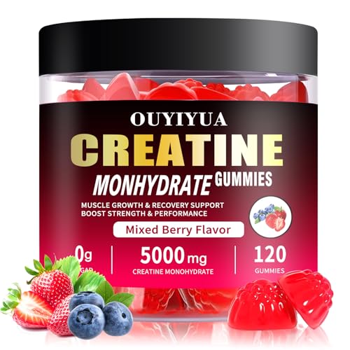 OUYIYUA Creatine Monohydrate Gummies 5000mg for Men & Women - Sugar Free Pre-Workout Supplement, Chewables for Muscle Strength, Muscle Builder, Energy Boost, Mixed Berry Flavor, 120 Count